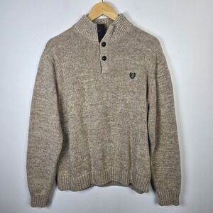 Chaps Sweater Mens Large Button Pullover Elbow Patch Crest Knit Classic Casual